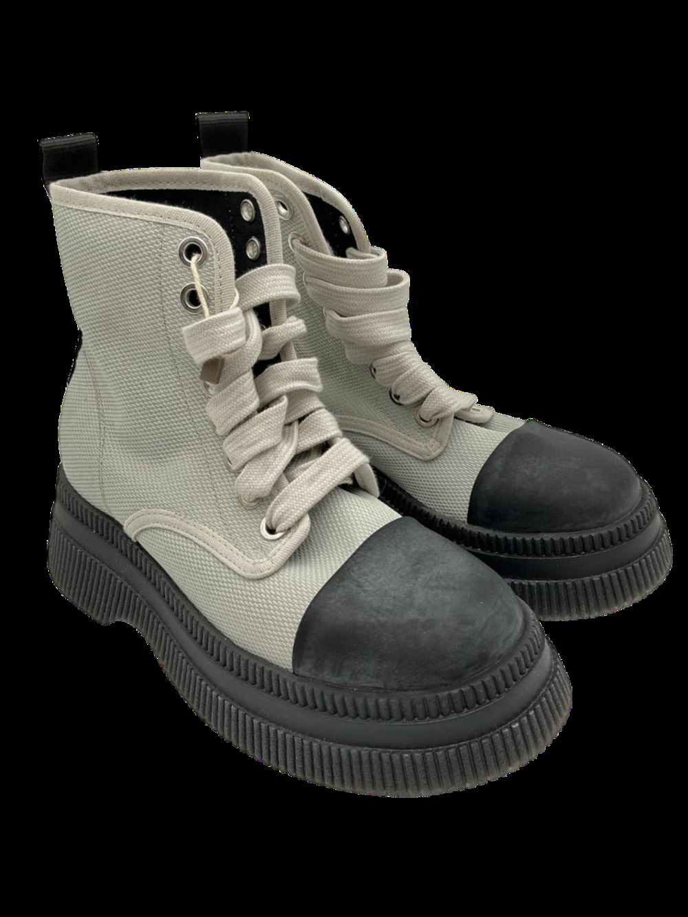 Ganni Chunky Gray Canvas Ankle Boots Size 7